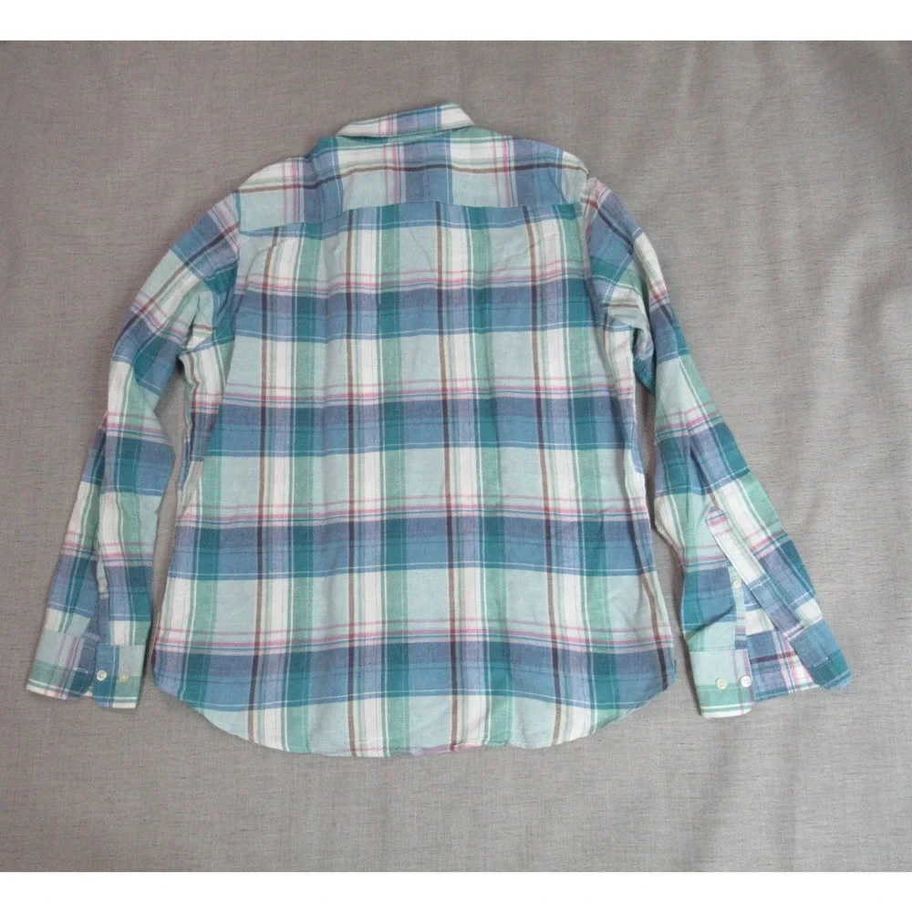 Banana Republic Shirt Mens L Blue Pink Plaid Button Up Linen Long Sleeve Preppy